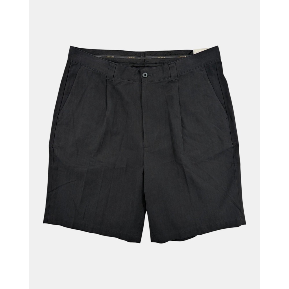 NWT Ashworth Golf Shorts Men's 36 Black‎ Pleated Herringbone 9.5" Inseam